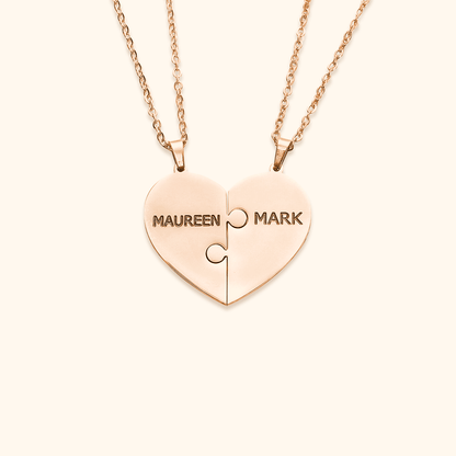 Personalised heart puzzle necklace with engraved names