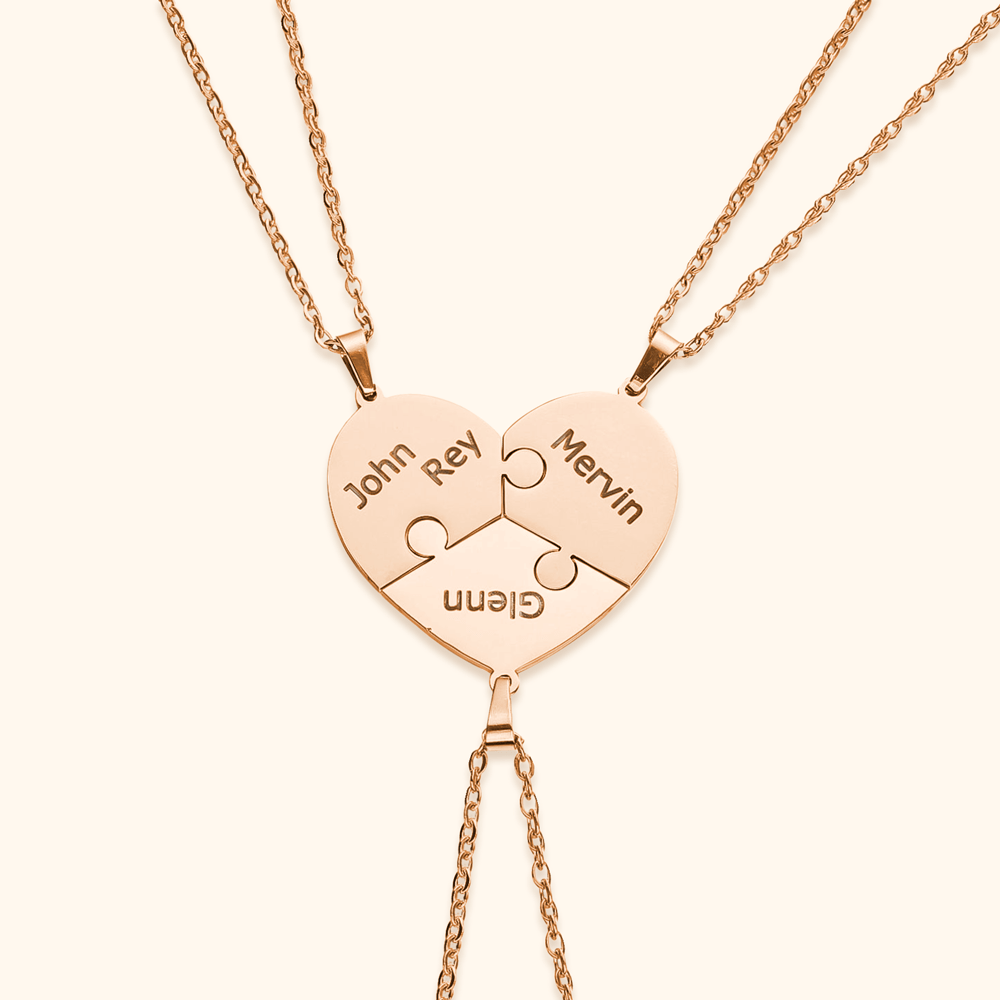 Personalised heart puzzle necklace with engraved names