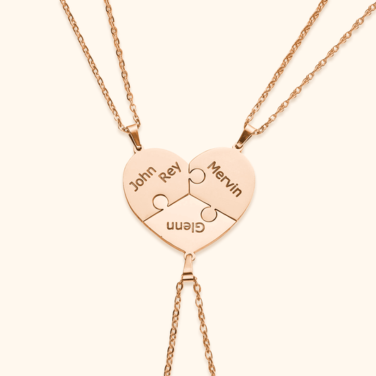 Personalised heart puzzle necklace with engraved names