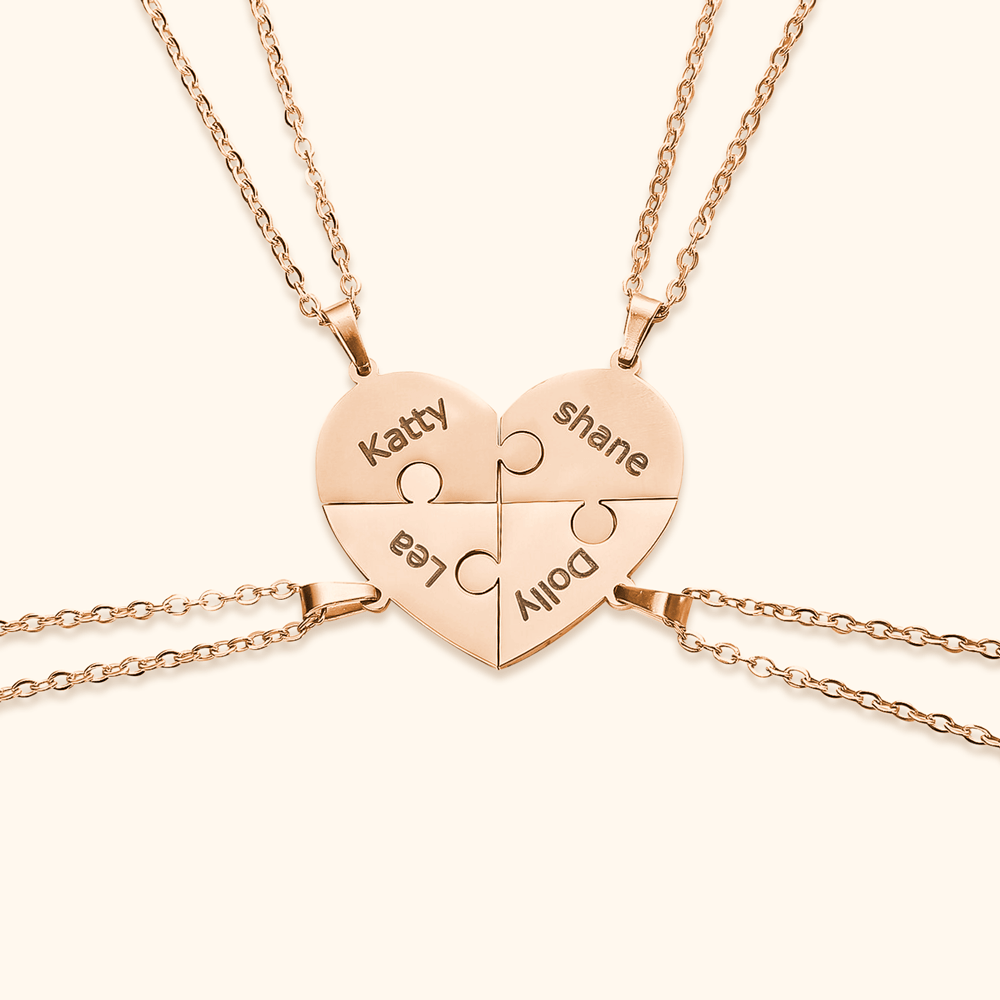 Personalised heart puzzle necklace with engraved names
