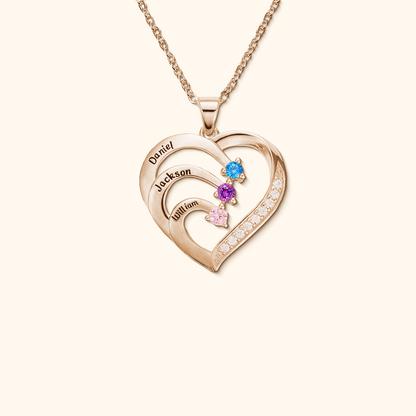 Personalised Name Heart Necklace with Birthstone