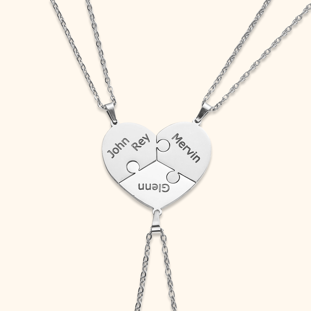 Personalised heart puzzle necklace with engraved names