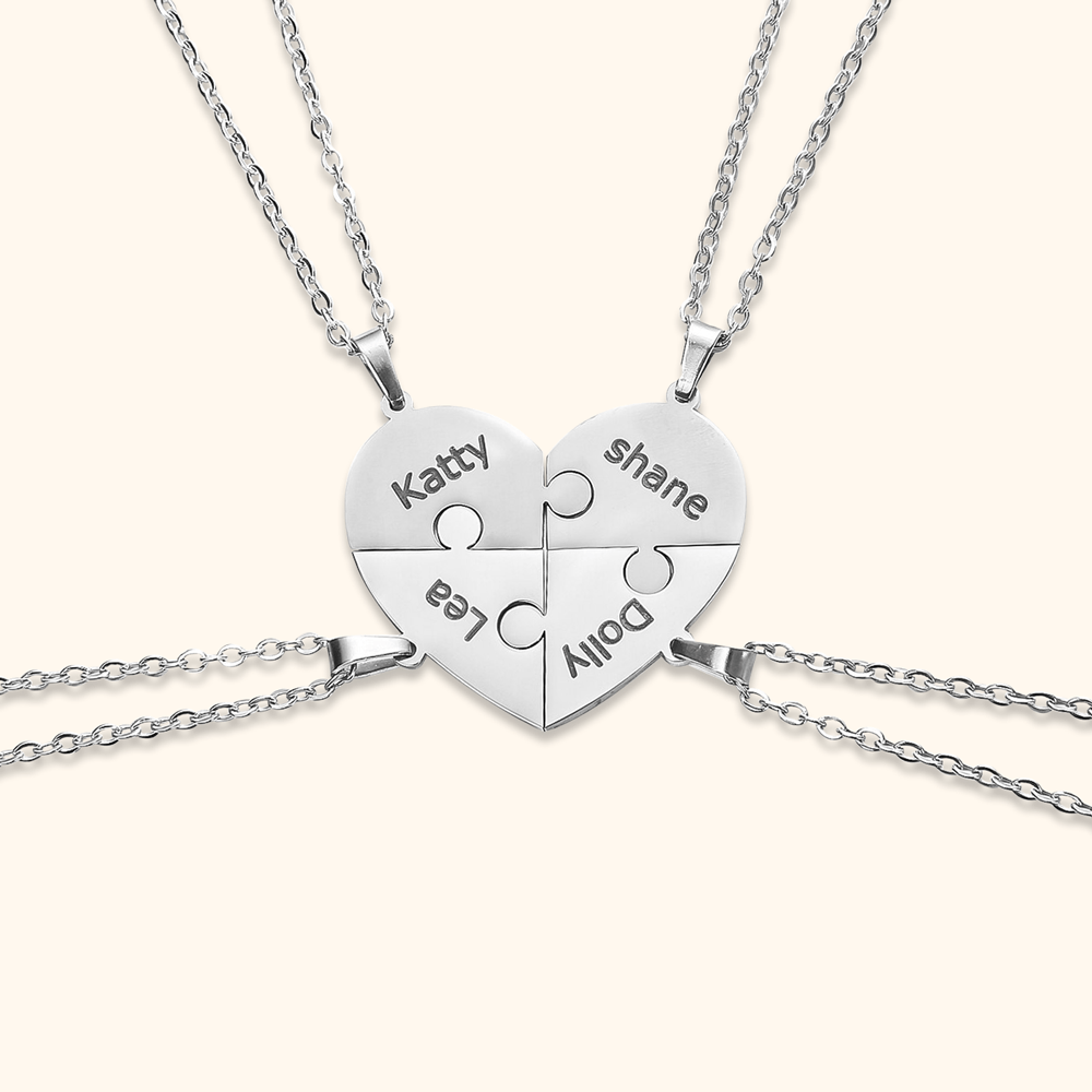 Personalised heart puzzle necklace with engraved names