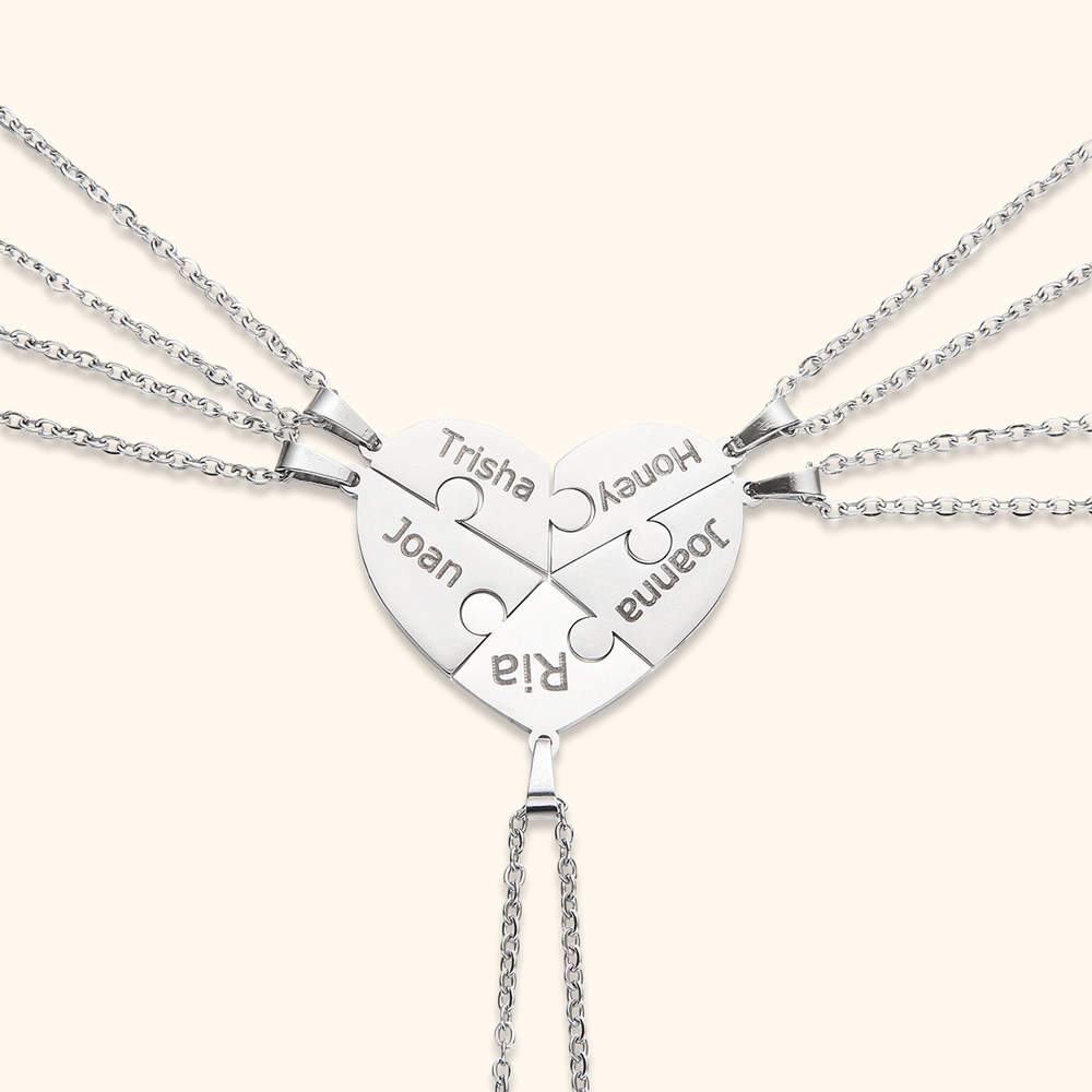 Personalised heart puzzle necklace with engraved names