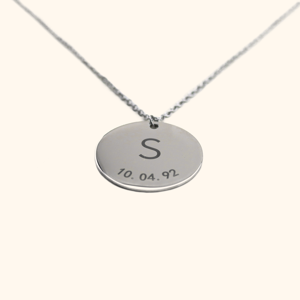 Customised Coin Necklace with Initials and Date