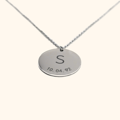 Customised Coin Necklace with Initials and Date