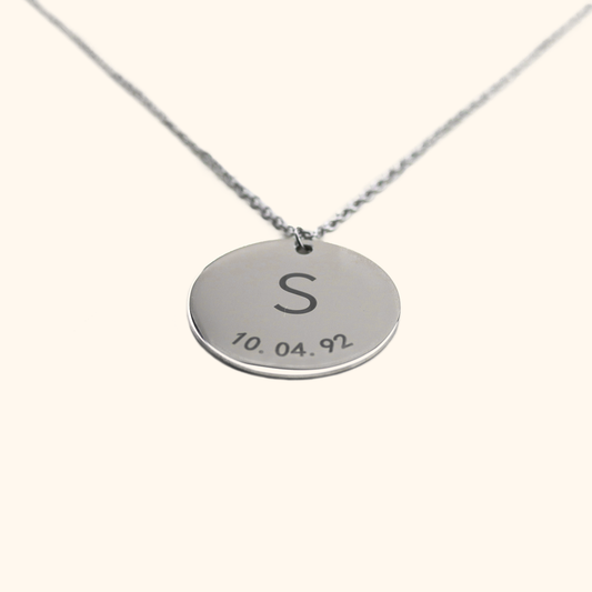 Customised Coin Necklace with Initials and Date