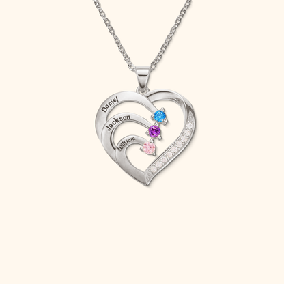 Personalised Name Heart Necklace with Birthstone