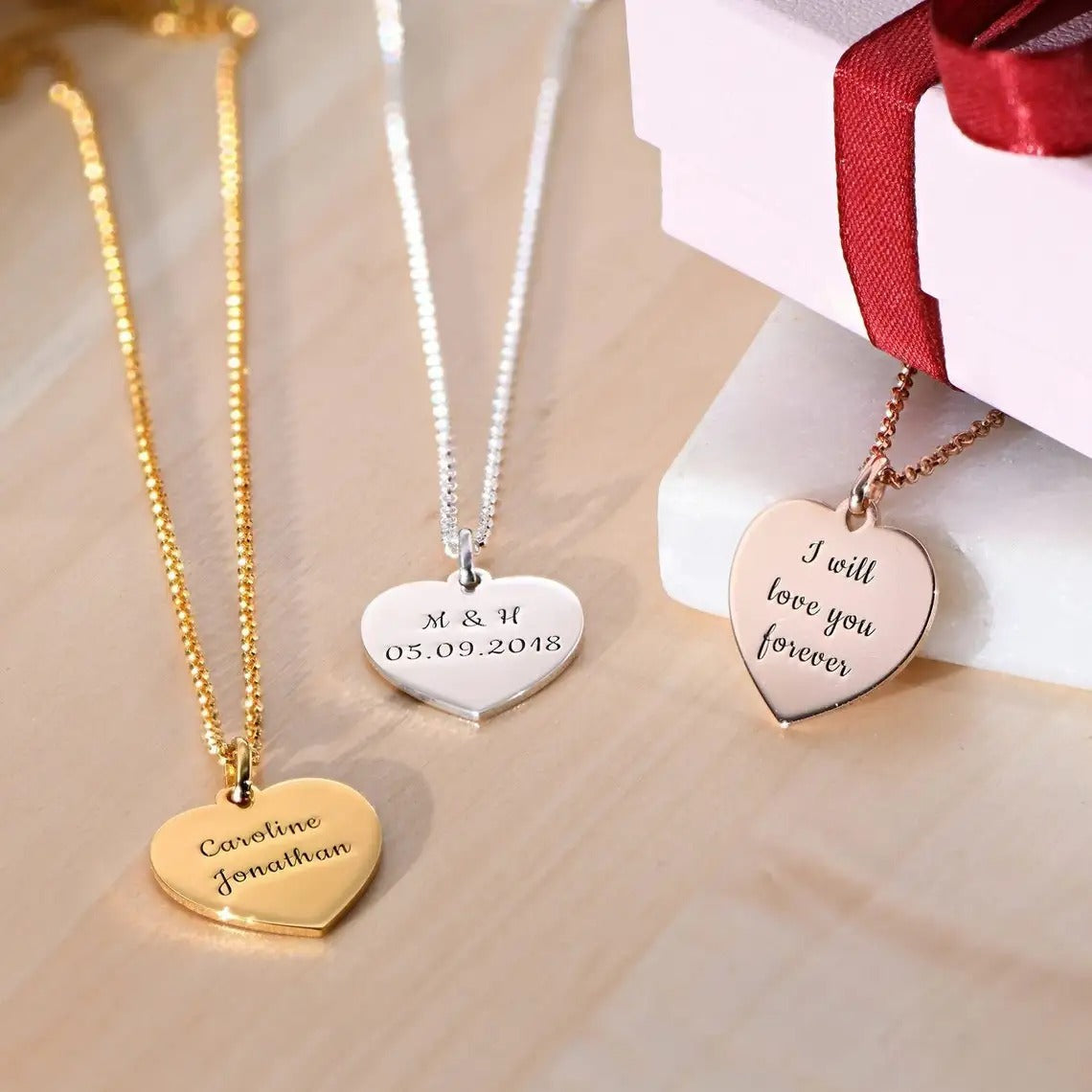 Heart Necklace with Custom Engraving
